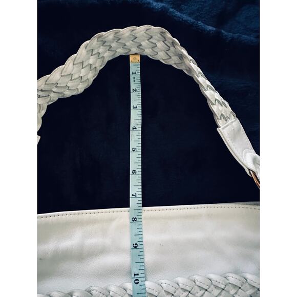 GOLDENBLEU LARGE BOHO WHITE LEATHER BAG BRAIDED TRIM & TASSEL USED 1X - Picture 6 of 8